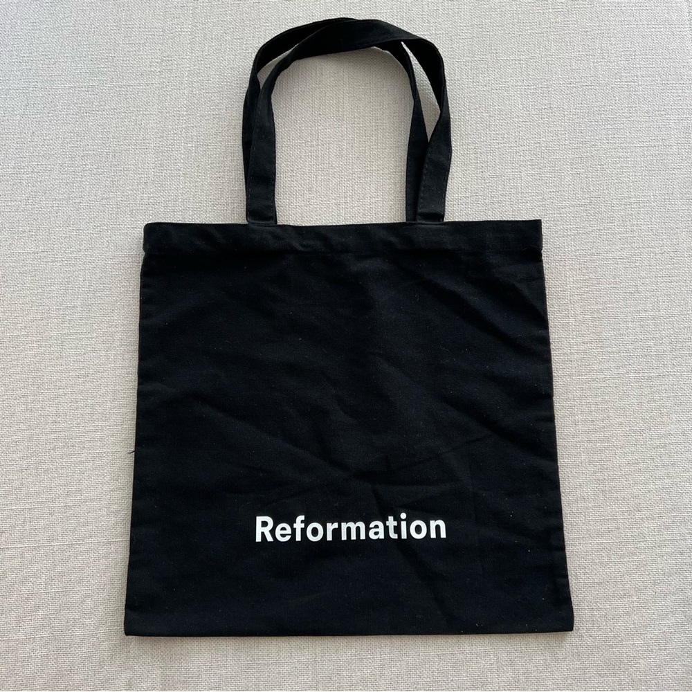 REFORMATION Small Square Black Canvas Tote Bag